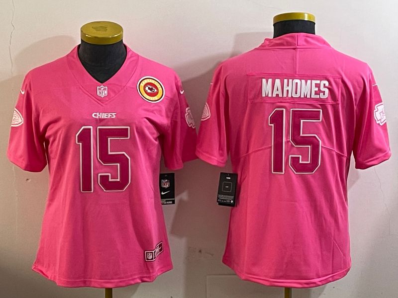 Women Kansas City Chiefs #15 Mahomes Pink 2024 Nike Limited NFL Jersey style 2